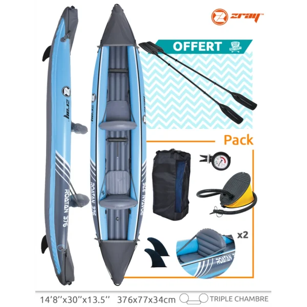 Bon marché ❤️ Zray Kayak Gonflable Zray Roatan – 2 Places – 376 X 77 Cm (148″ X 30″) – 13,5kg 🔔 1